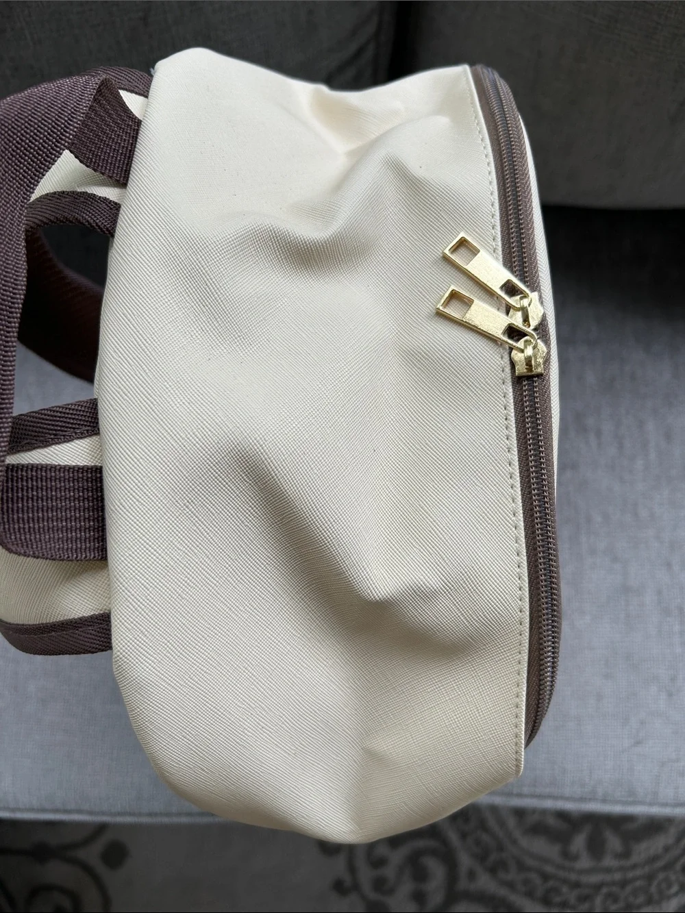 NWOT Loulu Cream & Brown Two-Tone Backpack with Front Pockets and Laptop Pocket